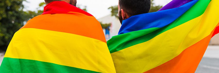 LGBTQ Flagge gehalten von zwei Personen